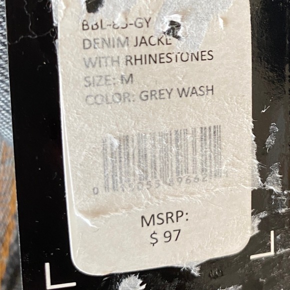 Bebe Rhinestone Denim Jacket Junior Size M Grey Wash Y2K Bling Sparkle Crop NWT - Picture 7 of 14